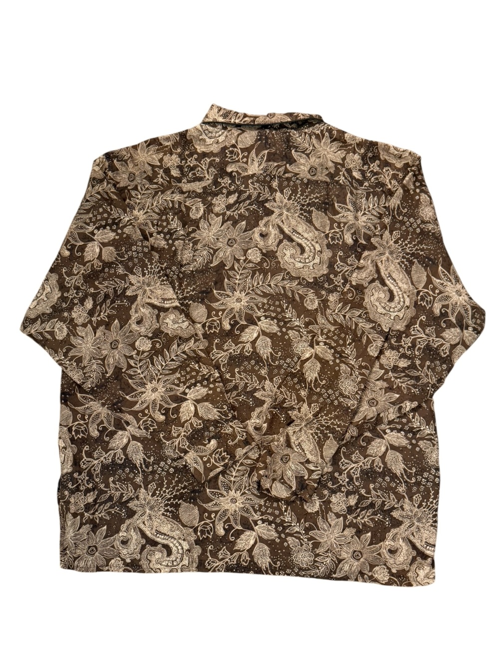 Vintage Anna & Frank Silk Paisley Floral Blouse XL Brown Tan Contrast Piping - Picture 6 of 15